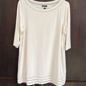 NWT JJill Crochet-Trim Tunic 3/4 Sleeve Ivory Top